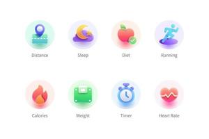 Health tracking or sport fitness icon set. 3d minimal glass morphism design for website or mobile app. vector