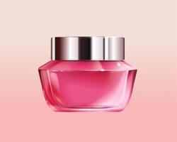 Realistic glass cosmetic jar mock-up isolated on pink background. Facial care product package in 3d illustration. vector