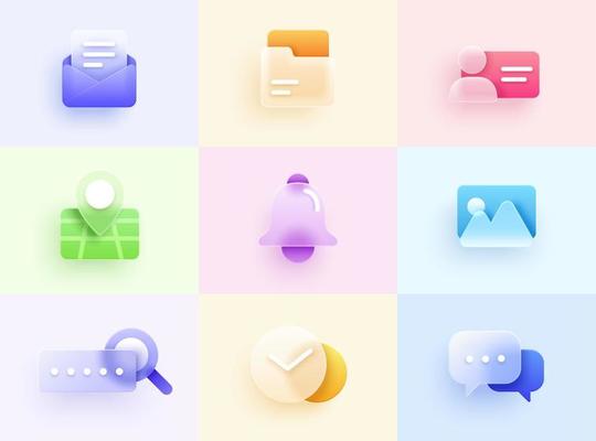 3d minimal glass morphism ui icon set for website or mobile app.