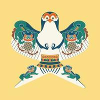 Traditional Chinese eagle shape paper kite pattern design. Isolated on yellow background. vector