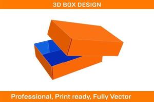 Cardboard carton , Corrugated folding box, 3D render and dieline template vector