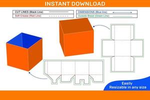 lid box, gift or sweet box dieline template and 3D box design Box dieline and 3D box vector