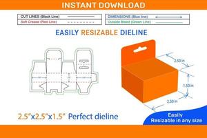 Mobile charger snap bottom lock box 2.5x2.5x1.5 in box dieline template and 3D box Box dieline and 3D box vector