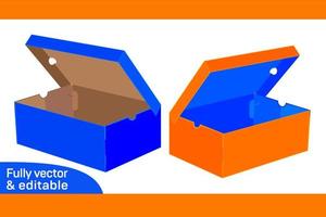 Shoe luxury box without any glue foldable box dieline template and 3D box design 3D box vector