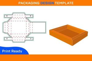 Double wall tray box, Trays with lid cover dieline template and 3D render vector