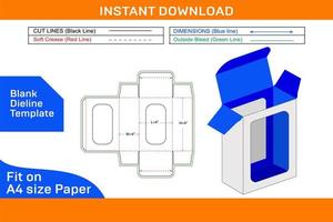 2 ventana obra maestra embalaje cartulina caja dieline modelo y 3d hacer archivo blanco dieline modelo vector