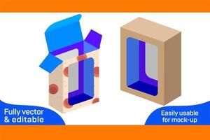 2 ventana obra maestra embalaje cartulina caja dieline modelo y 3d hacer archivo 3d caja vector