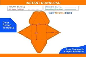Surprise gift packaging box square size dieline template and 3D box design Color Design Template vector