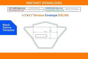 Window Envelope design 4.5x9.5 inch dieline template Blank dieline template vector