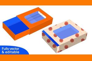 Sleeve drawer display box, Cocolate drawer box dieline tempalte and 3D box 3D box vector