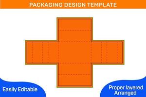 Cut-out FEFCO403 corrugated , cardboard carton box, 3D render with dieline template vector