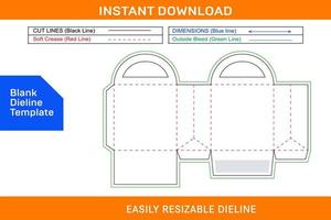 Shoping bag style box with rounded handle dieline template and 3D box design vector