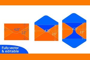Plain mini gift packaging envelope 4.25x2.5 inch dieline template and 3D envelope design vector