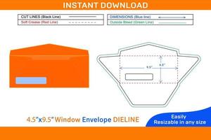 Window Envelope design 4.5x9.5 inch dieline template Box dieline and 3D box vector