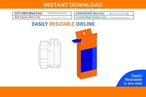 Marker box with hanger dieline template and 3D box design Box dieline and 3D box vector