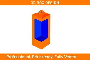 Flower cone box dieline template and 3D box and color changable vector