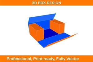 Cut-out FEFCO403 corrugated , cardboard carton box, 3D render with dieline template vector