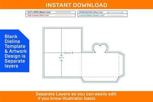 Heart cut shape Pocket or folder dieline, 3D ready for 8.5x11 inch page but editable vector