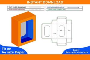 2 window showpiece packaging cardboard box dieline template and 3d render file Box dieline and 3D box vector