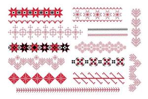 Set of geometric figures of ethnic embroidery. Seamless pattern of tribal embroidery. Ukrainian pattern. Ethnic ornament. Cross-stitch. Vector illustration on a white background.