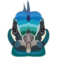 Peacock face. An illustration of the muzzle of a beautiful bird is depicted. Bright portrait on a white background. Vector graphics. feathered logo