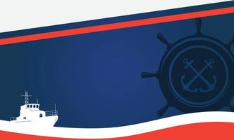 ship steering wheel and anchor, background coast guard with navy color and space vector