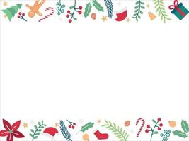 alegre Navidad frontera marco. Navidad antecedentes con vector realista festivo decorativo diseño elementos pino y abeto sucursales, regalo caja, pino cono, bola chuchería. plano poner, caramelo palo Navidad.