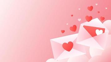 Pink and red flying hearts with envelope illustration background. Vector illustration with pink, red and white color with copy space area. Suitable to use on valentine day or romantic events