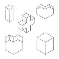 minecraft figure design. Vetor illustration. Cube, heart and plus geometric figure vector