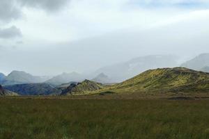 Peaceful Green Field With Mountains Iceland photo