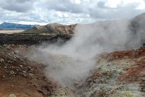 Hot Steam Geysers In Mountain Terrain photo