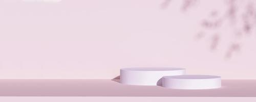 Panoramic Double minimalist podium with natural light on pink background for product display. Empty podium platform. Mojo concept. photo
