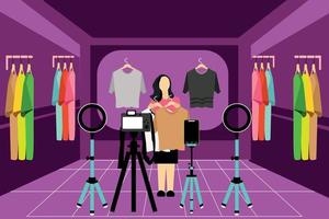 Vector influencer live streaming, online shop concept illustration vector