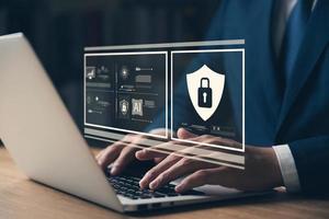 Cybersecurity concept, padlock icon and internet technology network, secure encryption of user's personal data, secure internet access. photo