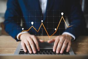 Business people analyze financial data chart trading forex, investing in stock markets, funds and digital assets, Business finance technology and investment concept, Business finance background. photo