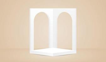 white fashionable minimal two arches display stage 3d illustration vector on beige color wall and floor for putting object