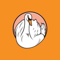 Illustration of a white swan with a pink circle on an orange background vector