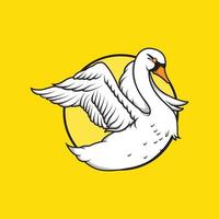 Illustration of a white swan flapping its wings on a yellow background vector