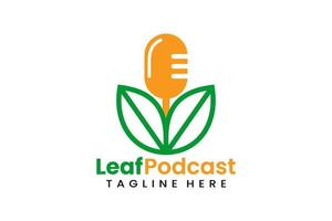 Flat leaf podcast logo template vector design