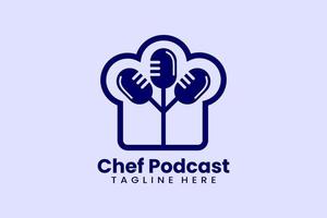Flat chef podcast logo template vector design