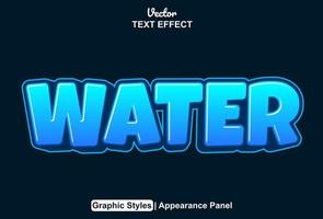 efecto de texto de agua con estilo gráfico y editable. vector