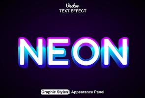 neon text effect with graphic style and editable. vector