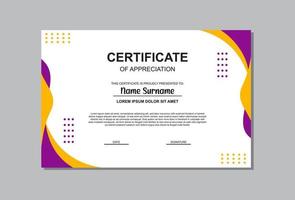 certificate template in orange and purple colors in abstract style. vector