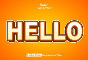 hello text effect with graphic style and editable. vector