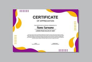 certificate template in orange and purple colors in abstract style. vector