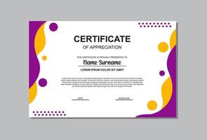 certificate template in orange and purple colors in abstract style. vector