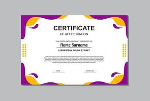 certificate template in orange and purple colors in abstract style. vector