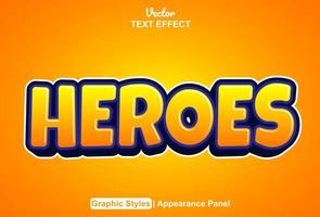 heroes text effect with graphic style and editable. vector