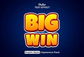 big win text effect with graphic style and editable. vector