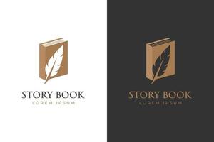 la vida de la historia del libro con el diseño del icono del logotipo de la pluma se puede utilizar autor, educación, símbolo de tinta de la pluma vector